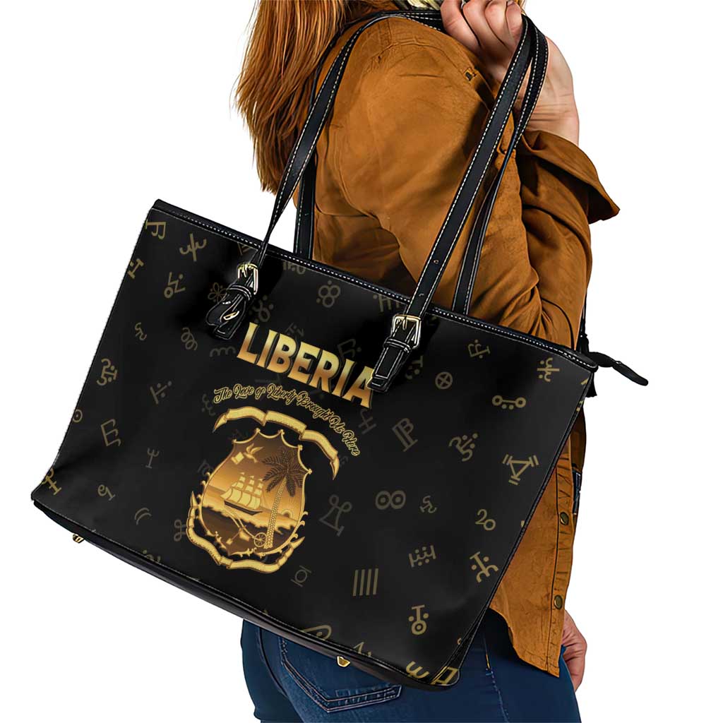 Liberia Vai Syllabary Heritage Leather Tote Bag National Emblem Golden Style - Wonder Print Shop