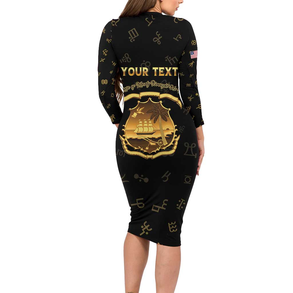 Personalized Liberia Vai Syllabary Heritage Long Sleeve Bodycon Dress National Emblem Golden Style - Wonder Print Shop