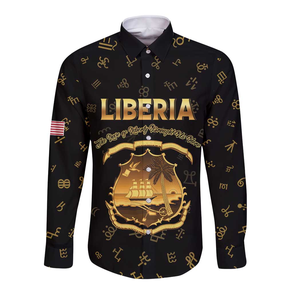 Personalized Liberia Vai Syllabary Heritage Long Sleeve Button Shirt National Emblem Golden Style - Wonder Print Shop