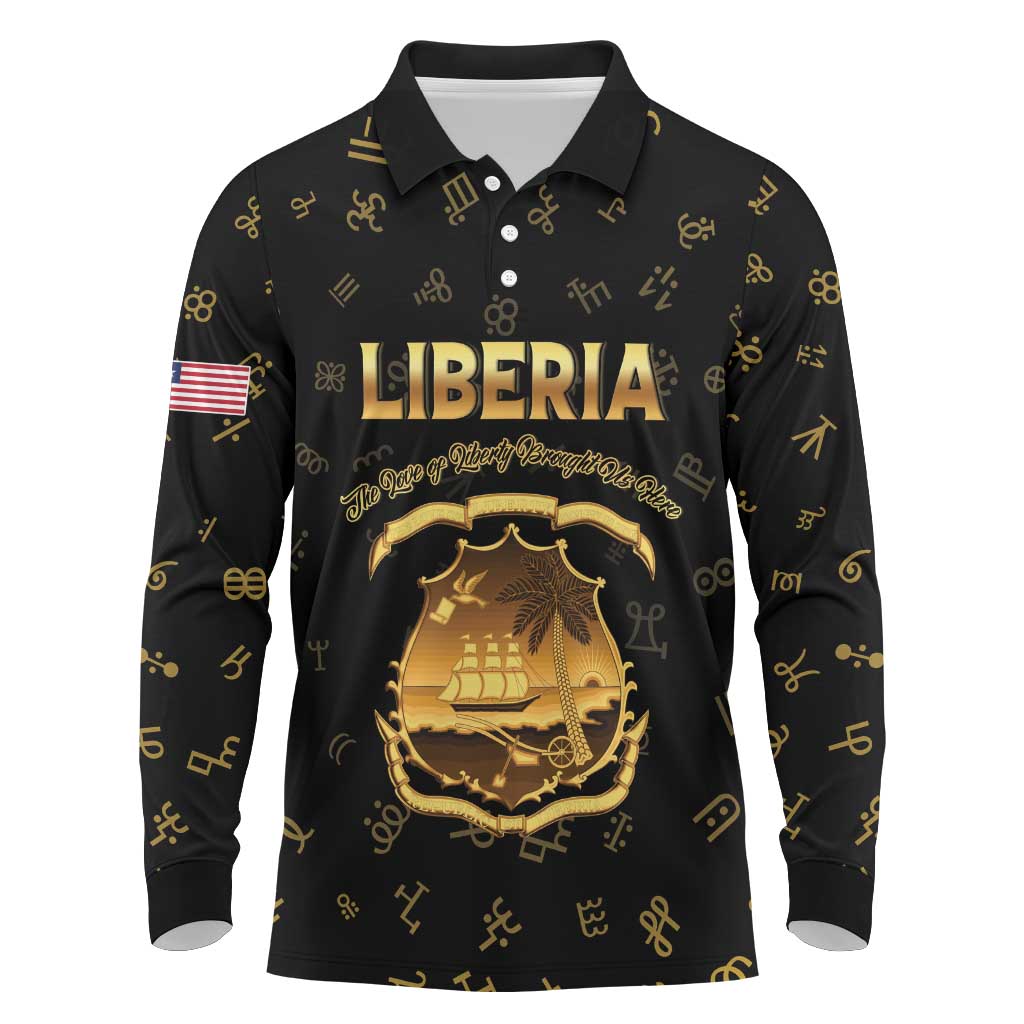 Personalized Liberia Vai Syllabary Heritage Long Sleeve Polo Shirt National Emblem Golden Style - Wonder Print Shop
