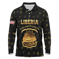 Personalized Liberia Vai Syllabary Heritage Long Sleeve Polo Shirt National Emblem Golden Style - Wonder Print Shop