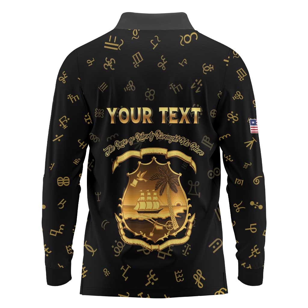 Personalized Liberia Vai Syllabary Heritage Long Sleeve Polo Shirt National Emblem Golden Style - Wonder Print Shop