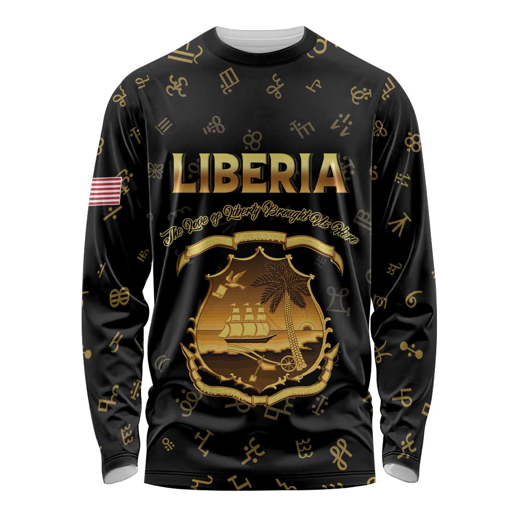 Personalized Liberia Vai Syllabary Heritage Long Sleeve Shirt National Emblem Golden Style - Wonder Print Shop