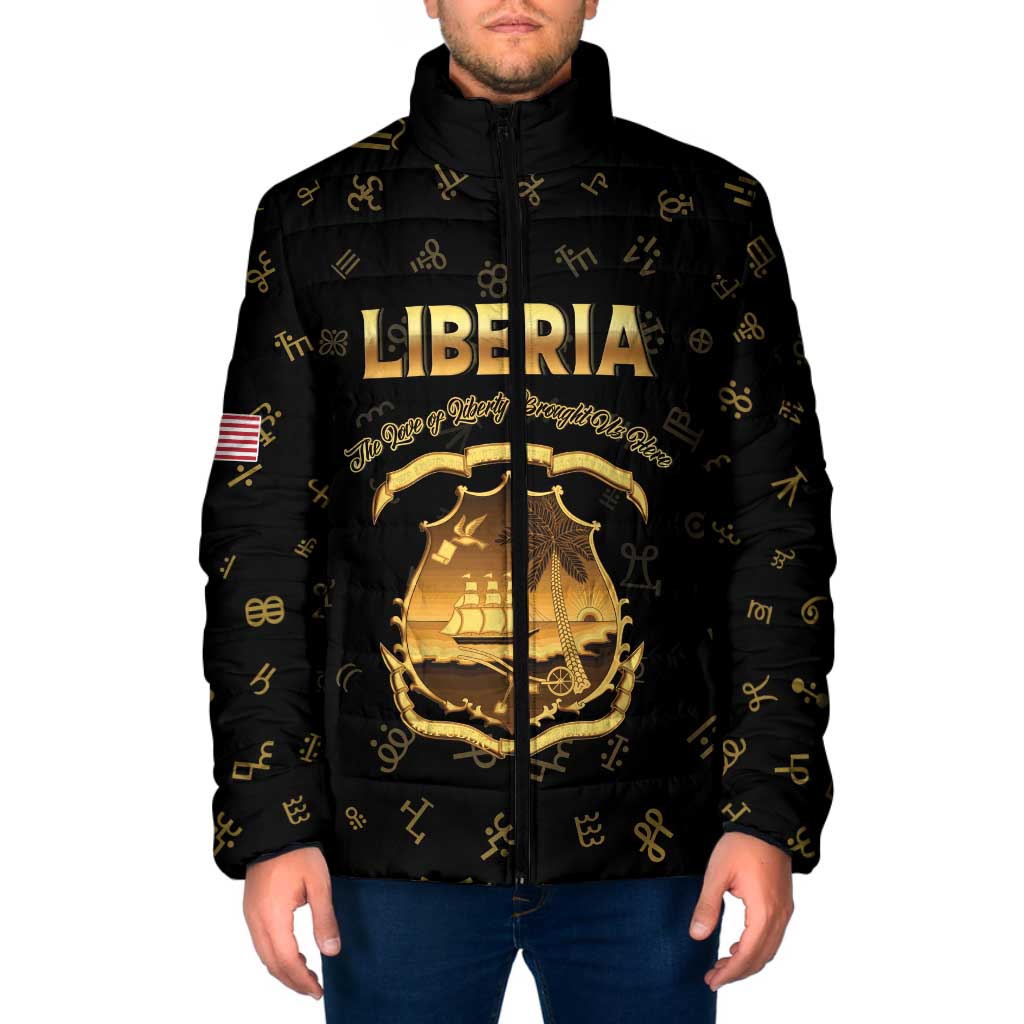 Personalized Liberia Vai Syllabary Heritage Padded Jacket National Emblem Golden Style - Wonder Print Shop