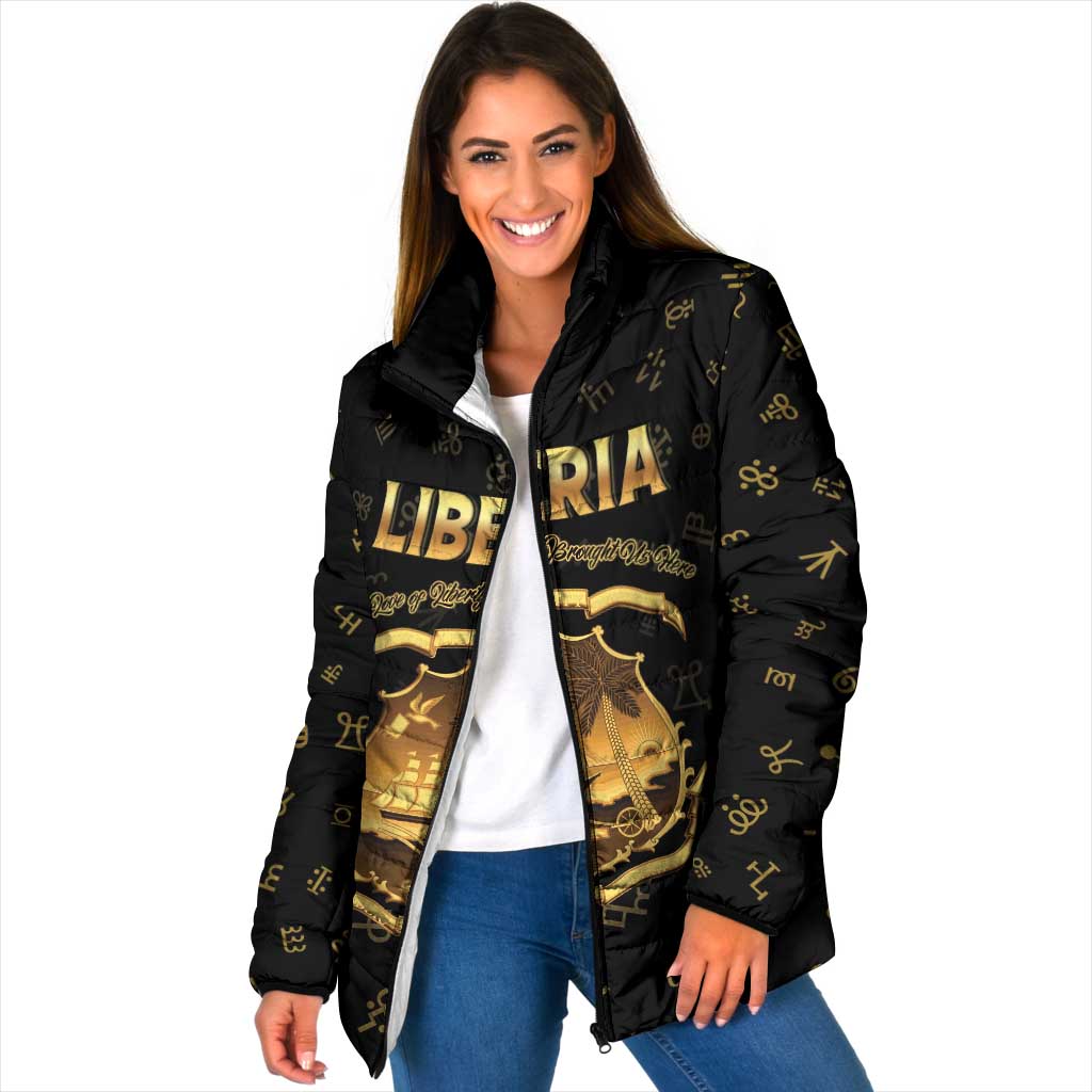 Personalized Liberia Vai Syllabary Heritage Padded Jacket National Emblem Golden Style - Wonder Print Shop