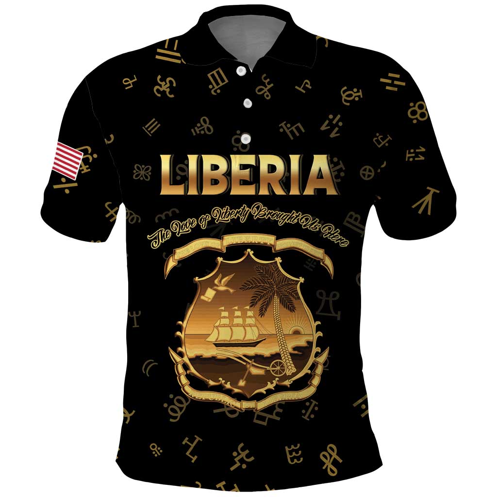 Personalized Liberia Vai Syllabary Heritage Polo Shirt National Emblem Golden Style - Wonder Print Shop