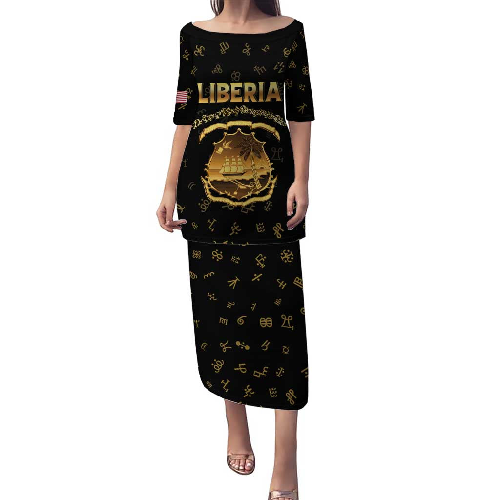 Personalized Liberia Vai Syllabary Heritage Puletasi National Emblem Golden Style - Wonder Print Shop