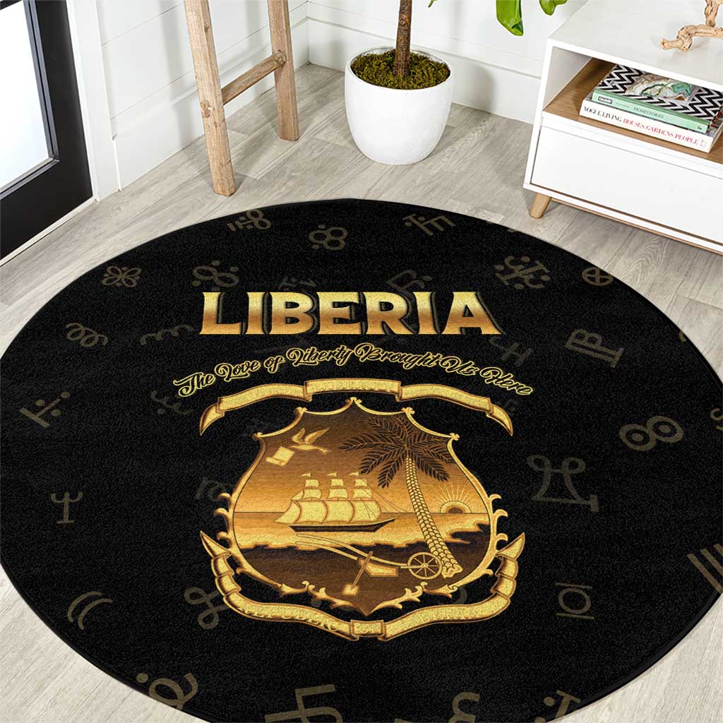 Liberia Vai Syllabary Heritage Round Carpet National Emblem Golden Style - Wonder Print Shop