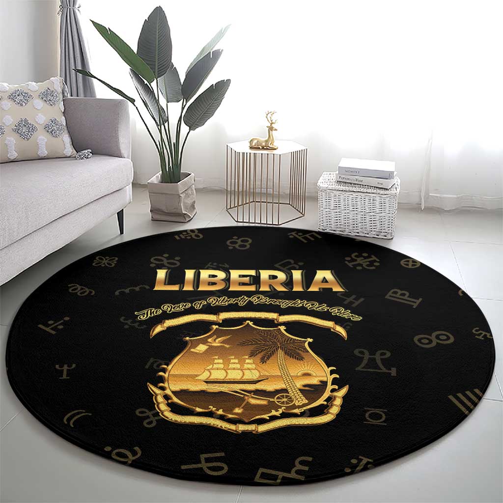 Liberia Vai Syllabary Heritage Round Carpet National Emblem Golden Style - Wonder Print Shop
