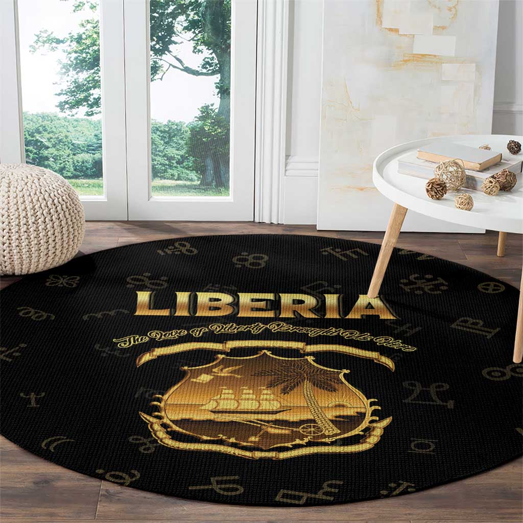 Liberia Vai Syllabary Heritage Round Carpet National Emblem Golden Style - Wonder Print Shop