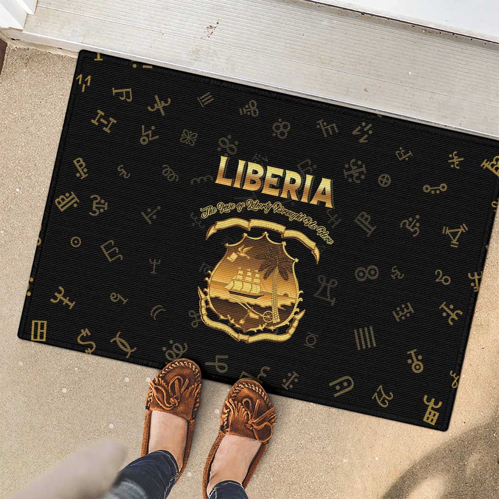 Liberia Vai Syllabary Heritage Rubber Doormat National Emblem Golden Style - Wonder Print Shop