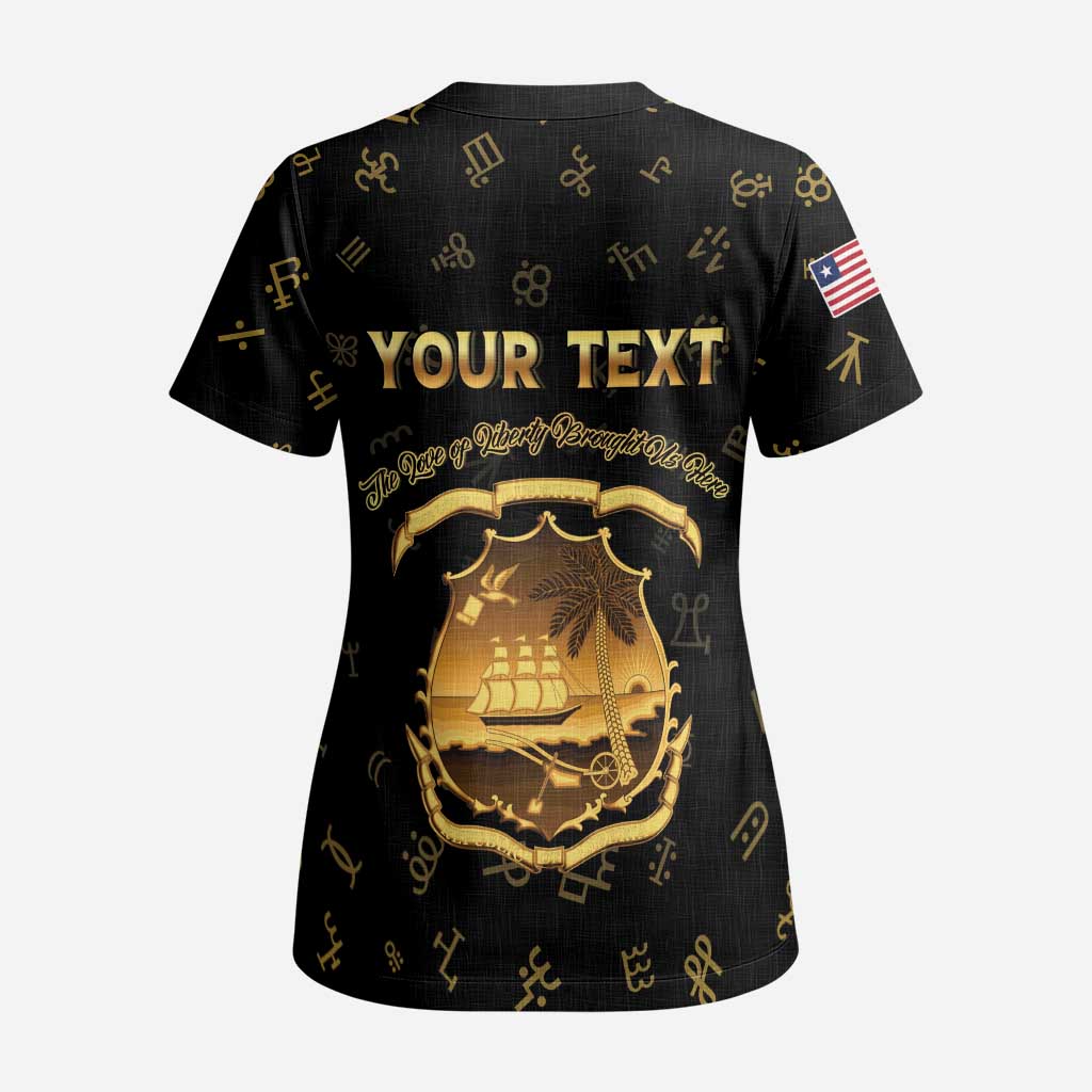 Personalized Liberia Vai Syllabary Heritage Scrub Top National Emblem Golden Style - Wonder Print Shop