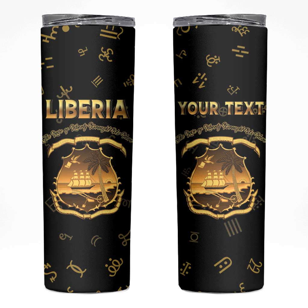 Personalized Liberia Vai Syllabary Heritage Skinny Tumbler National Emblem Golden Style - Wonder Print Shop