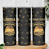 Personalized Liberia Vai Syllabary Heritage Skinny Tumbler National Emblem Golden Style - Wonder Print Shop