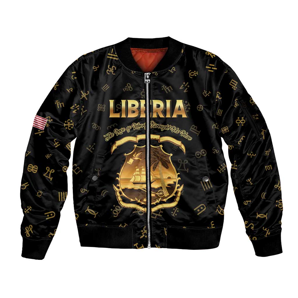 Personalized Liberia Vai Syllabary Heritage Sleeve Zip Bomber Jacket National Emblem Golden Style - Wonder Print Shop