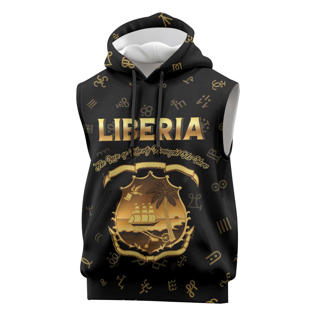 Personalized Liberia Vai Syllabary Heritage Sleeveless Hoodie National Emblem Golden Style - Wonder Print Shop
