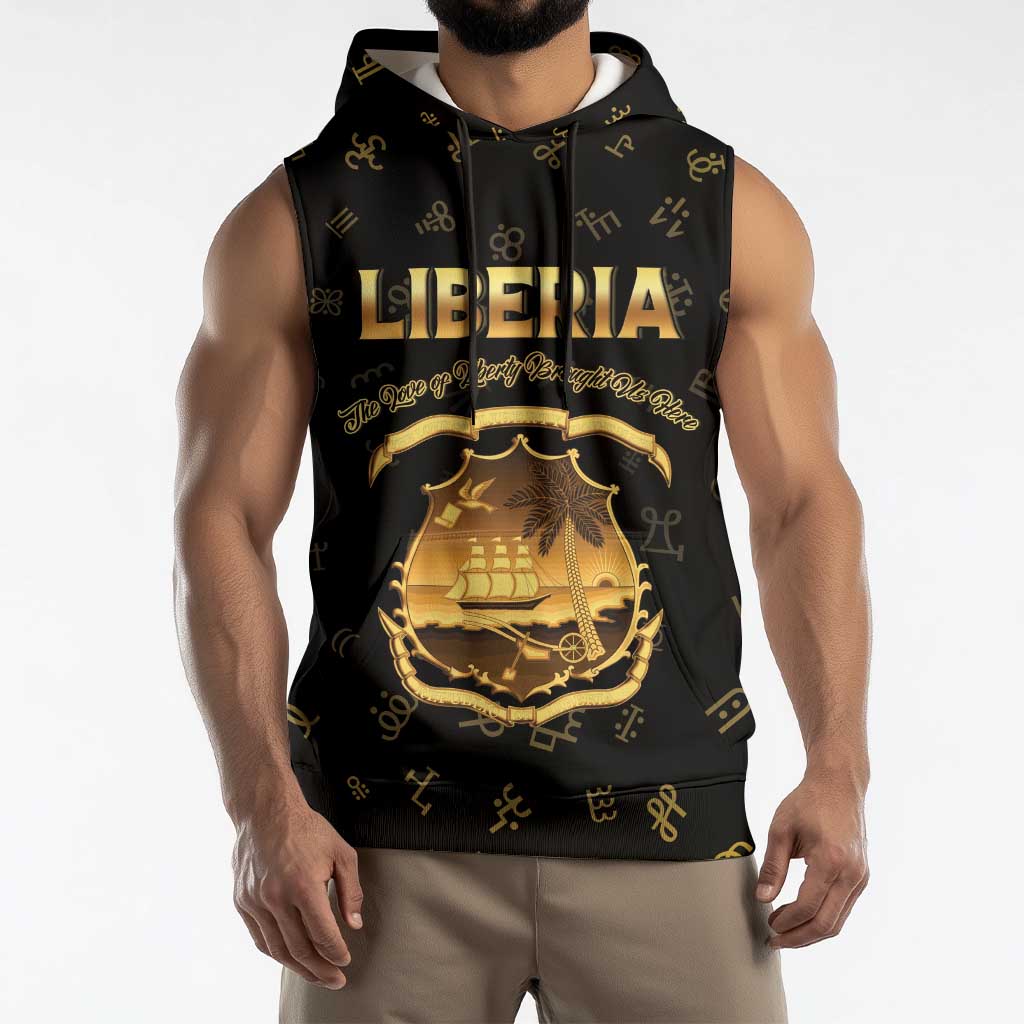 Personalized Liberia Vai Syllabary Heritage Sleeveless Hoodie National Emblem Golden Style - Wonder Print Shop