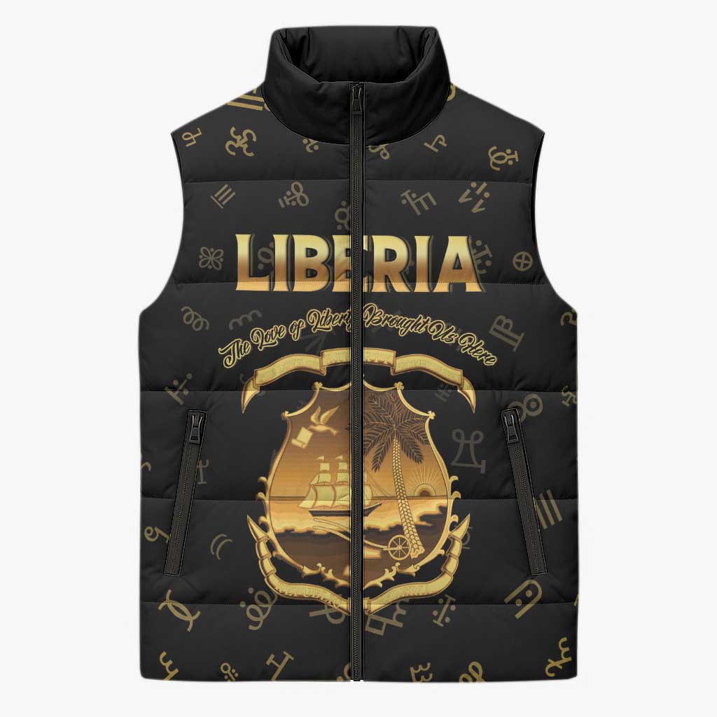 Personalized Liberia Vai Syllabary Heritage Sleeveless Puffer Jacket National Emblem Golden Style - Wonder Print Shop
