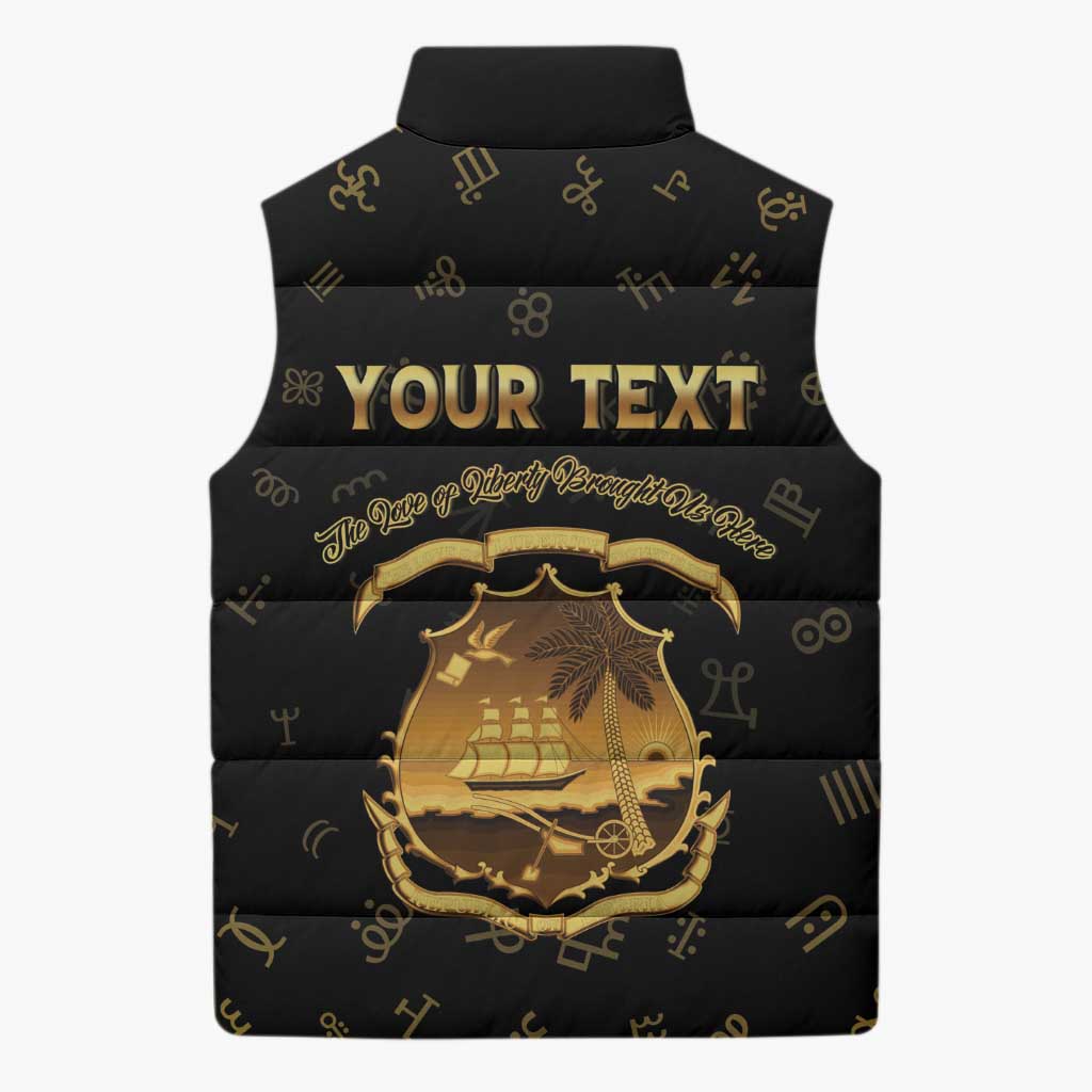 Personalized Liberia Vai Syllabary Heritage Sleeveless Puffer Jacket National Emblem Golden Style - Wonder Print Shop