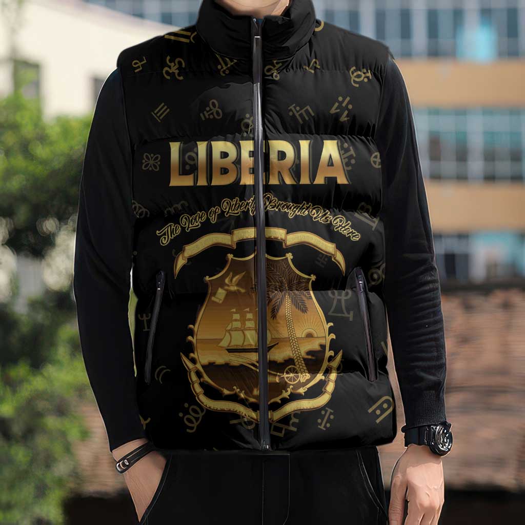 Personalized Liberia Vai Syllabary Heritage Sleeveless Puffer Jacket National Emblem Golden Style - Wonder Print Shop