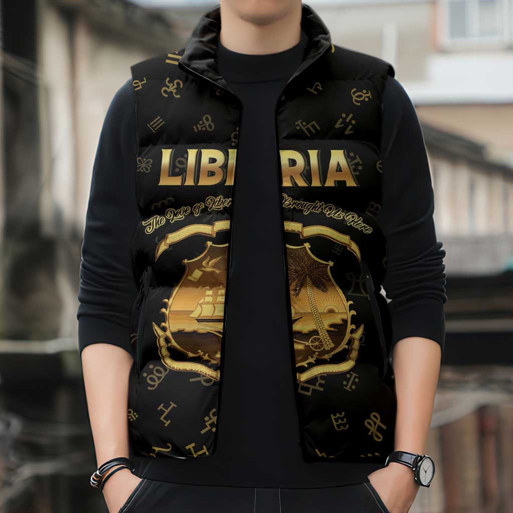 Personalized Liberia Vai Syllabary Heritage Sleeveless Puffer Jacket National Emblem Golden Style - Wonder Print Shop