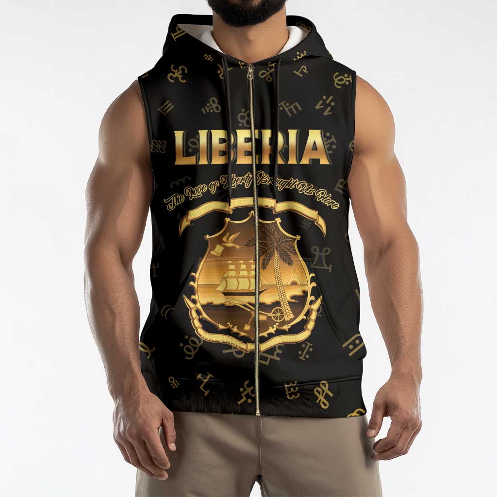 Personalized Liberia Vai Syllabary Heritage Sleeveless Zip Hoodie National Emblem Golden Style - Wonder Print Shop