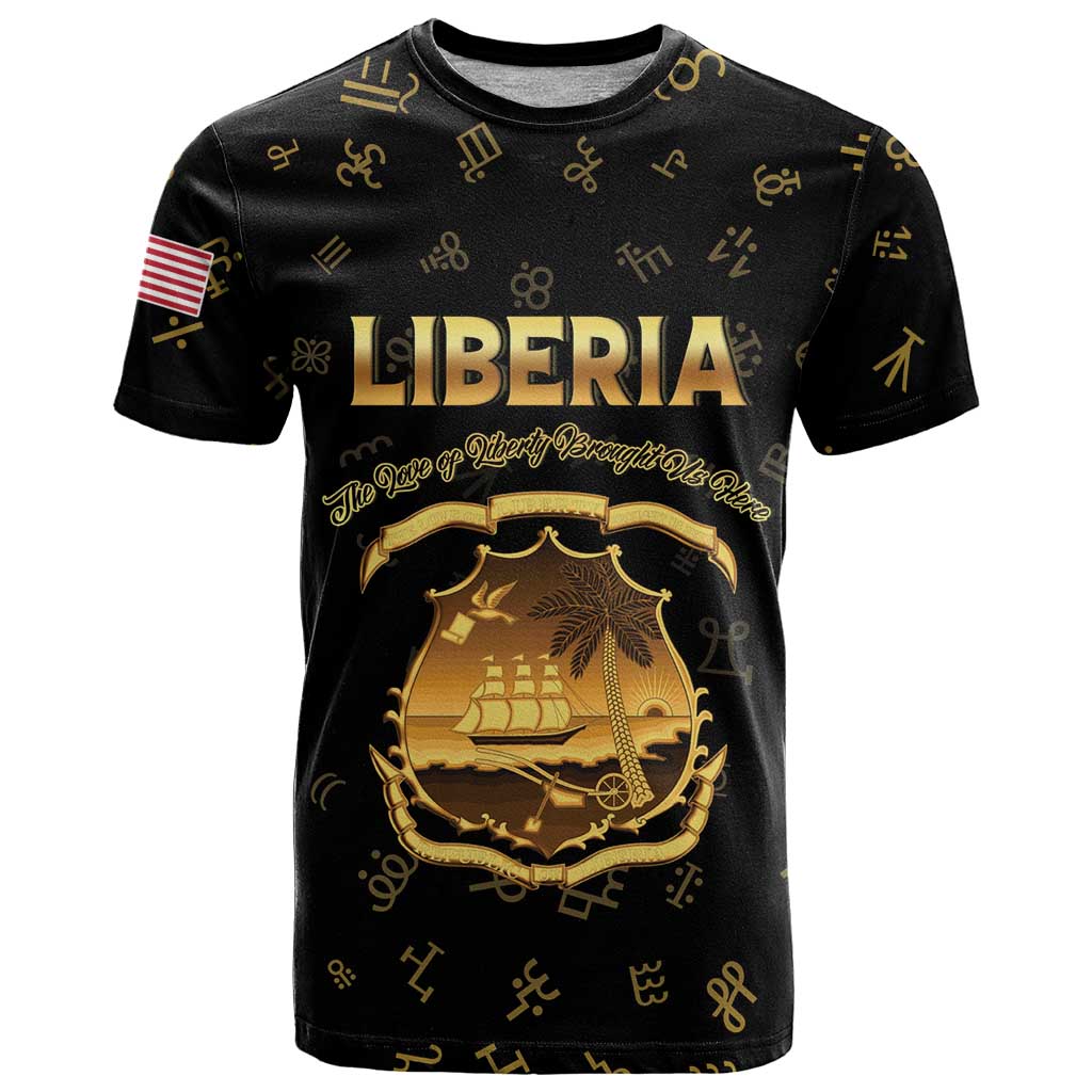 Personalized Liberia Vai Syllabary Heritage T Shirt National Emblem Golden Style - Wonder Print Shop
