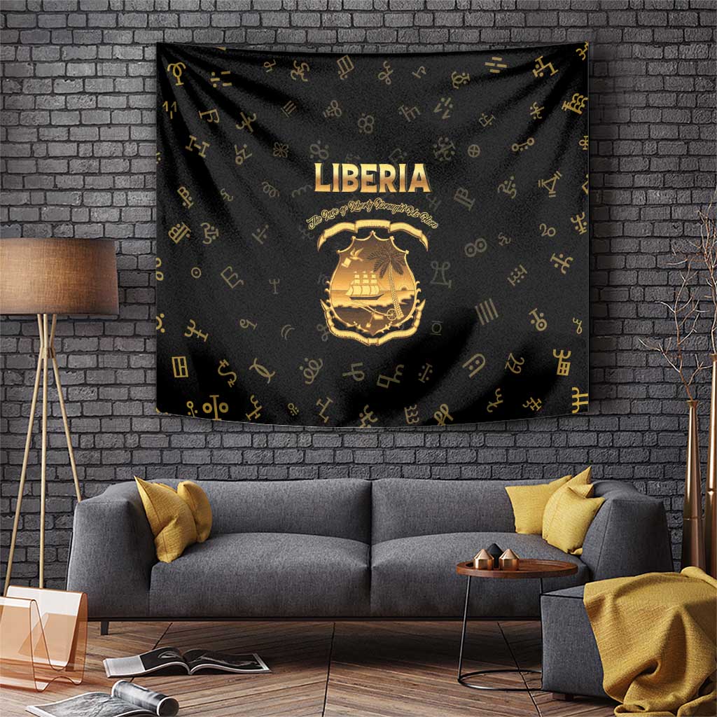 Liberia Vai Syllabary Heritage Tapestry National Emblem Golden Style - Wonder Print Shop