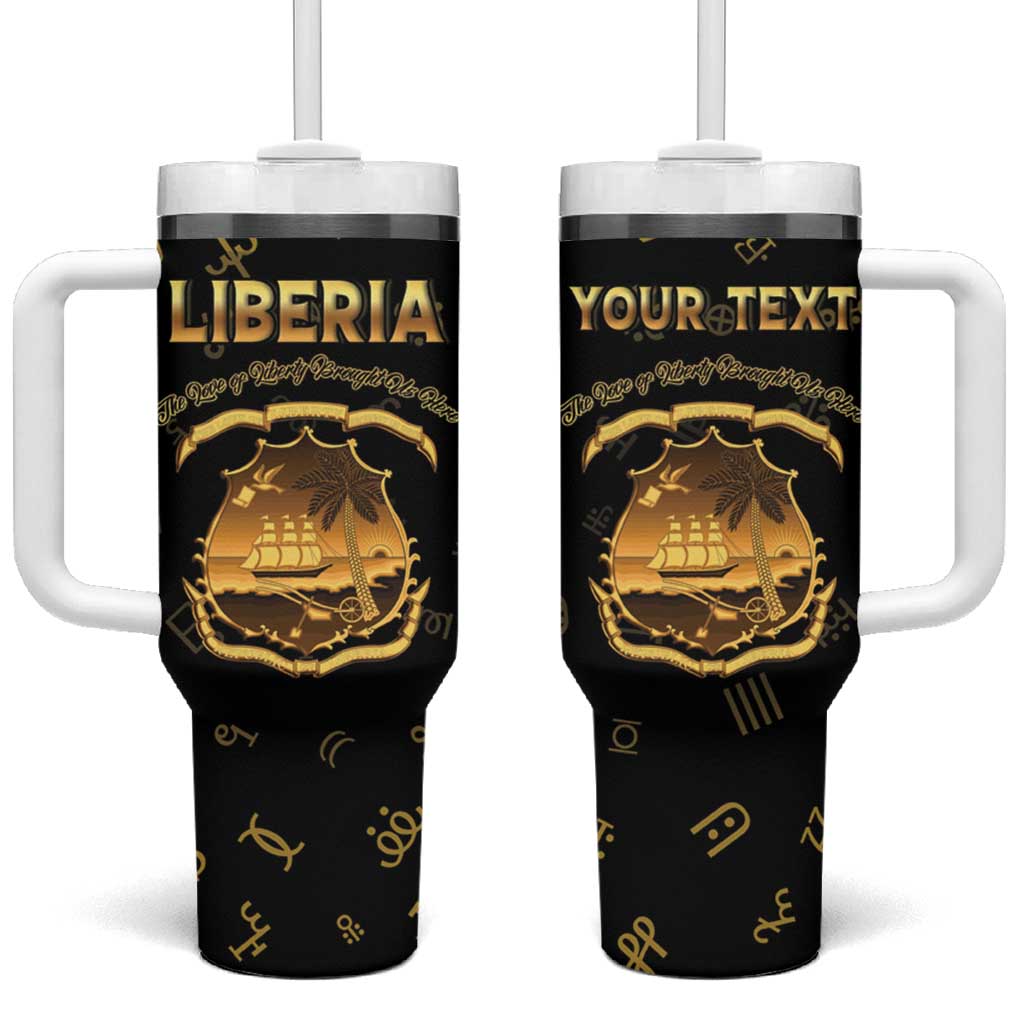 Personalized Liberia Vai Syllabary Heritage Tumbler With Handle National Emblem Golden Style - Wonder Print Shop