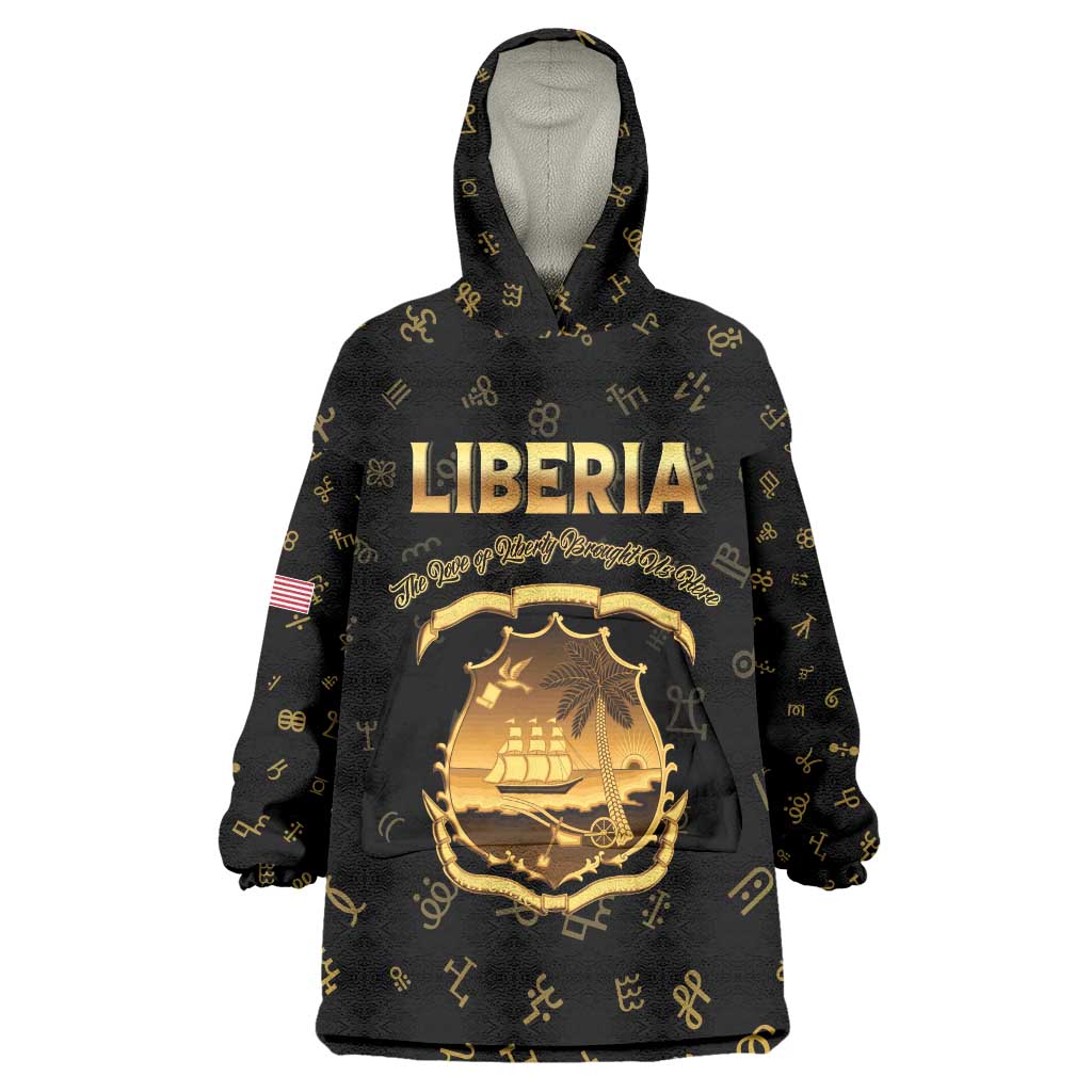 Personalized Liberia Vai Syllabary Heritage Wearable Blanket Hoodie National Emblem Golden Style - Wonder Print Shop