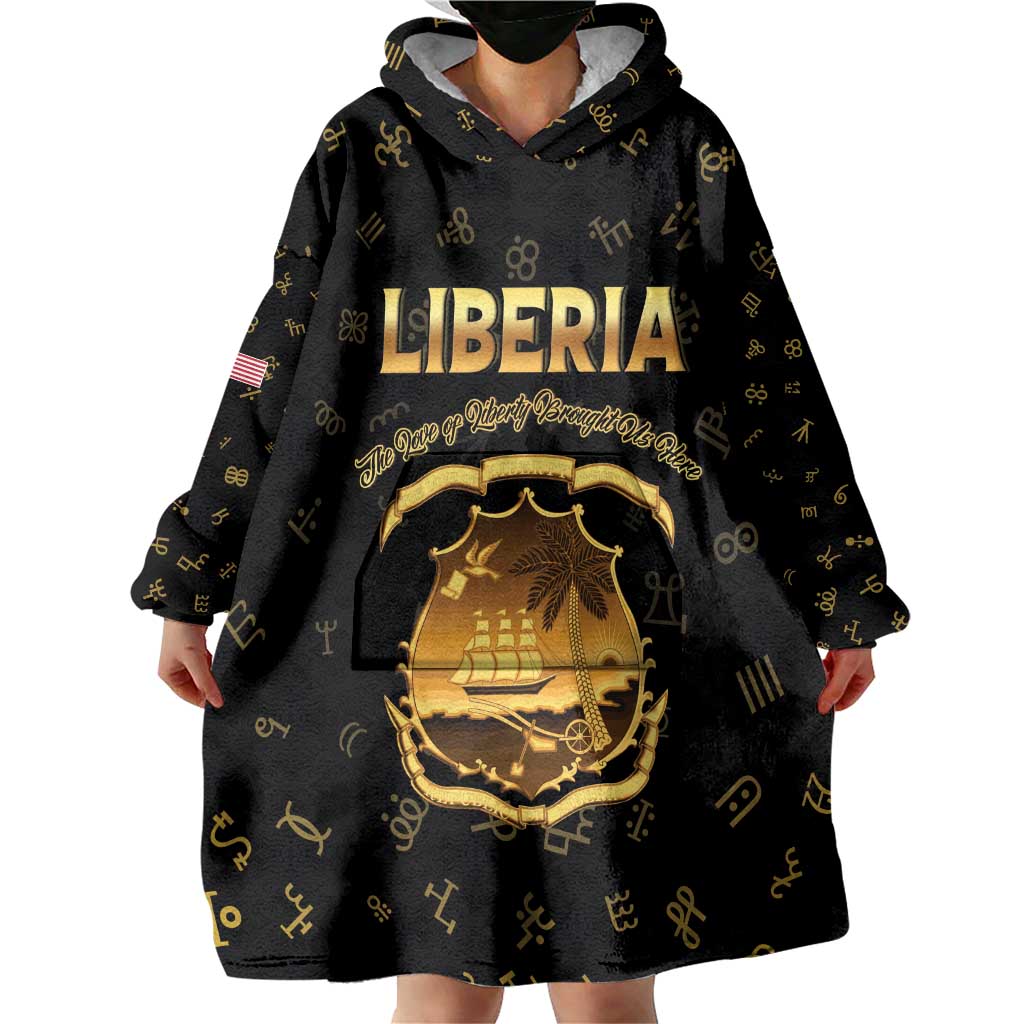 Personalized Liberia Vai Syllabary Heritage Wearable Blanket Hoodie National Emblem Golden Style - Wonder Print Shop
