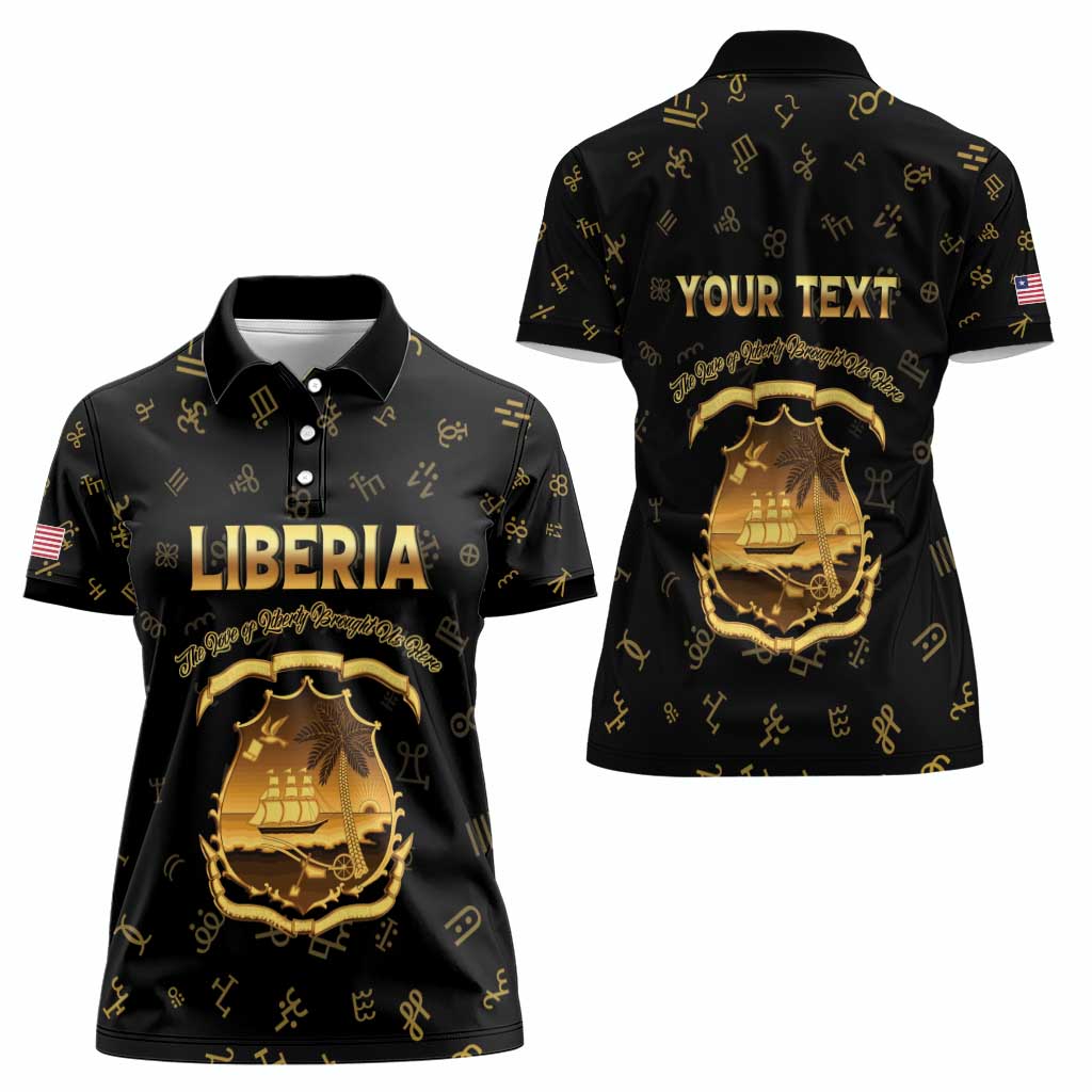 Personalized Liberia Vai Syllabary Heritage Women Polo Shirt National Emblem Golden Style - Wonder Print Shop