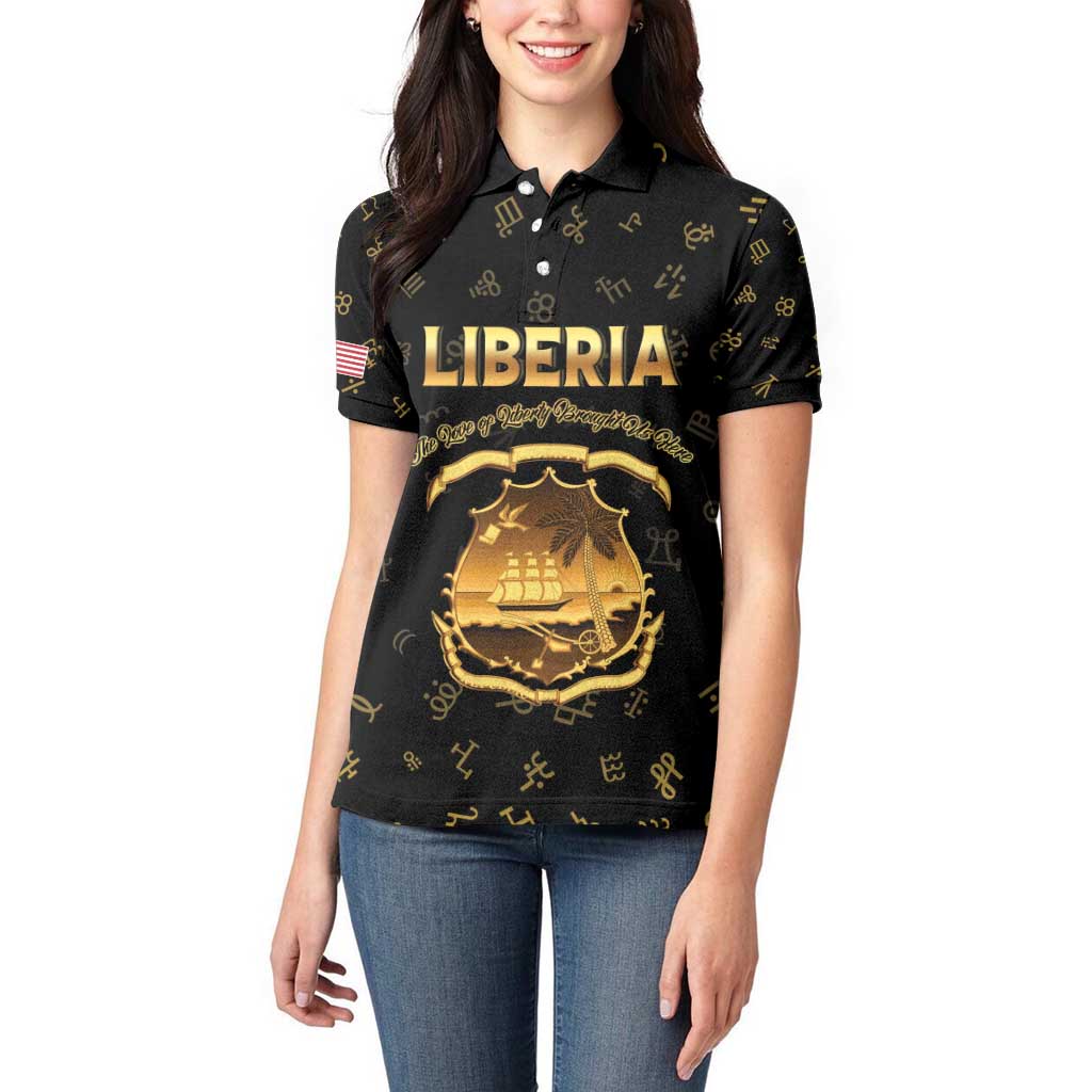 Personalized Liberia Vai Syllabary Heritage Women Polo Shirt National Emblem Golden Style - Wonder Print Shop