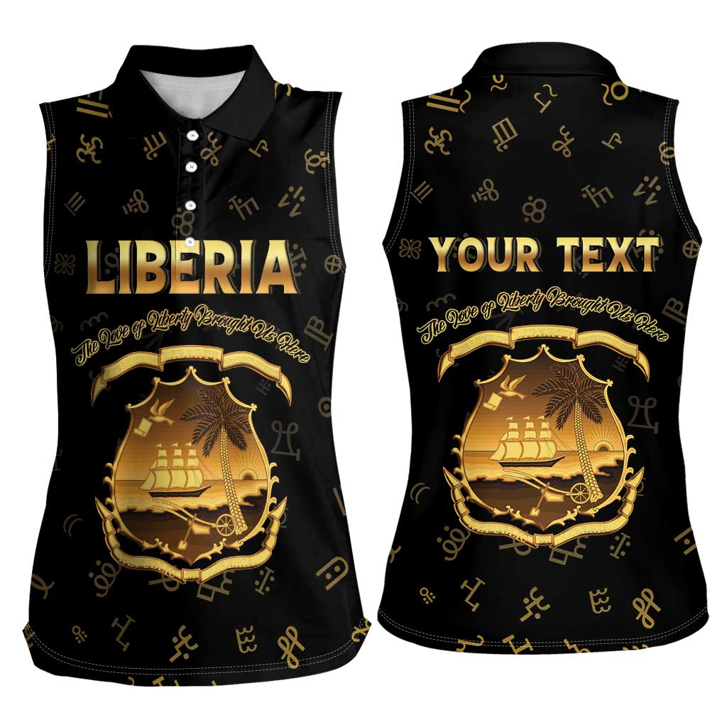 Personalized Liberia Vai Syllabary Heritage Women Sleeveless Polo Shirt National Emblem Golden Style - Wonder Print Shop