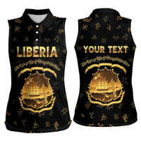 Personalized Liberia Vai Syllabary Heritage Women Sleeveless Polo Shirt National Emblem Golden Style - Wonder Print Shop