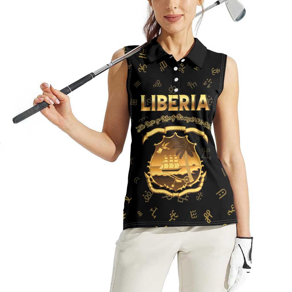 Personalized Liberia Vai Syllabary Heritage Women Sleeveless Polo Shirt National Emblem Golden Style - Wonder Print Shop