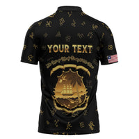 Personalized Liberia Vai Syllabary Heritage Zipper Polo Shirt National Emblem Golden Style - Wonder Print Shop