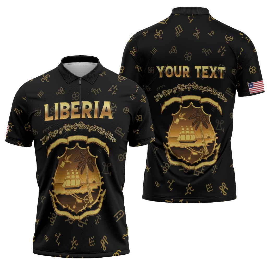 Personalized Liberia Vai Syllabary Heritage Zipper Polo Shirt National Emblem Golden Style - Wonder Print Shop