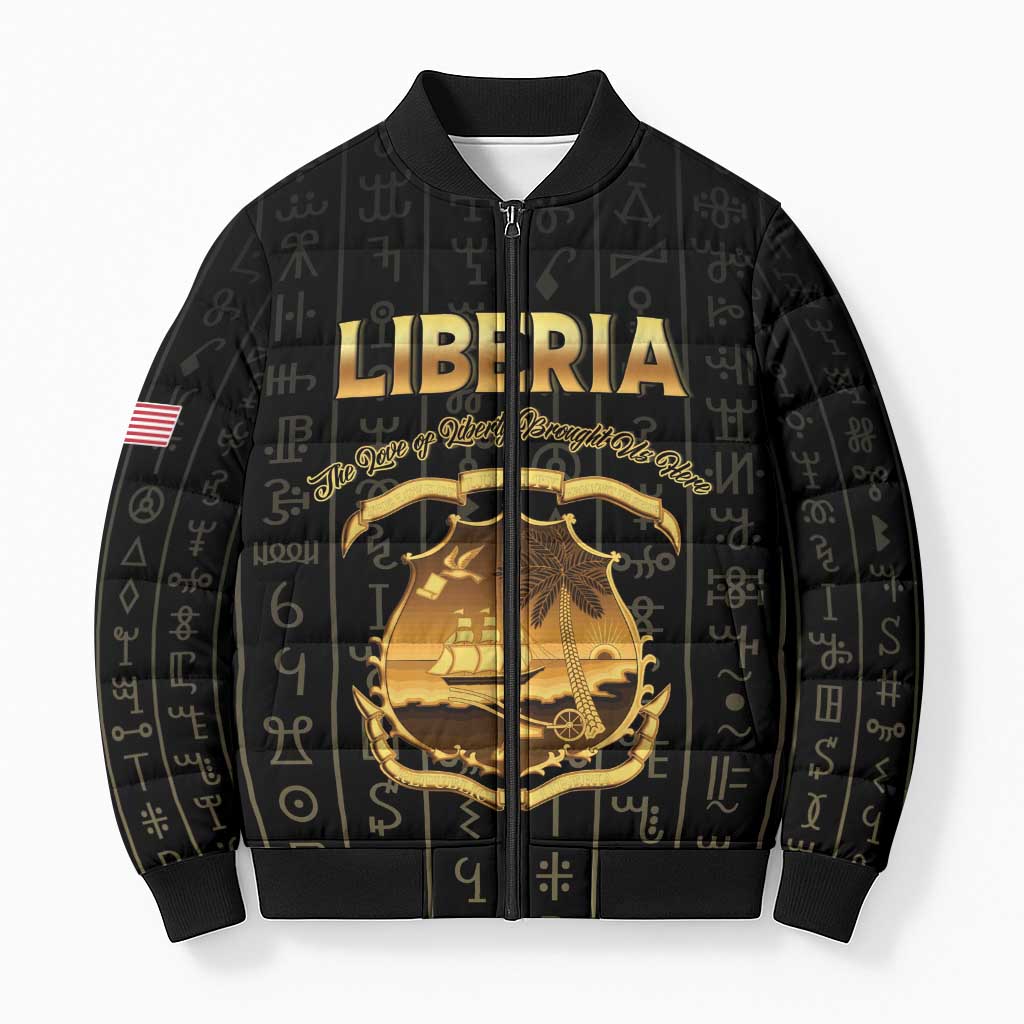 Personalized Liberia Vai Syllabary Vertical Pattern Bomber Puffer Jacket - Wonder Print Shop