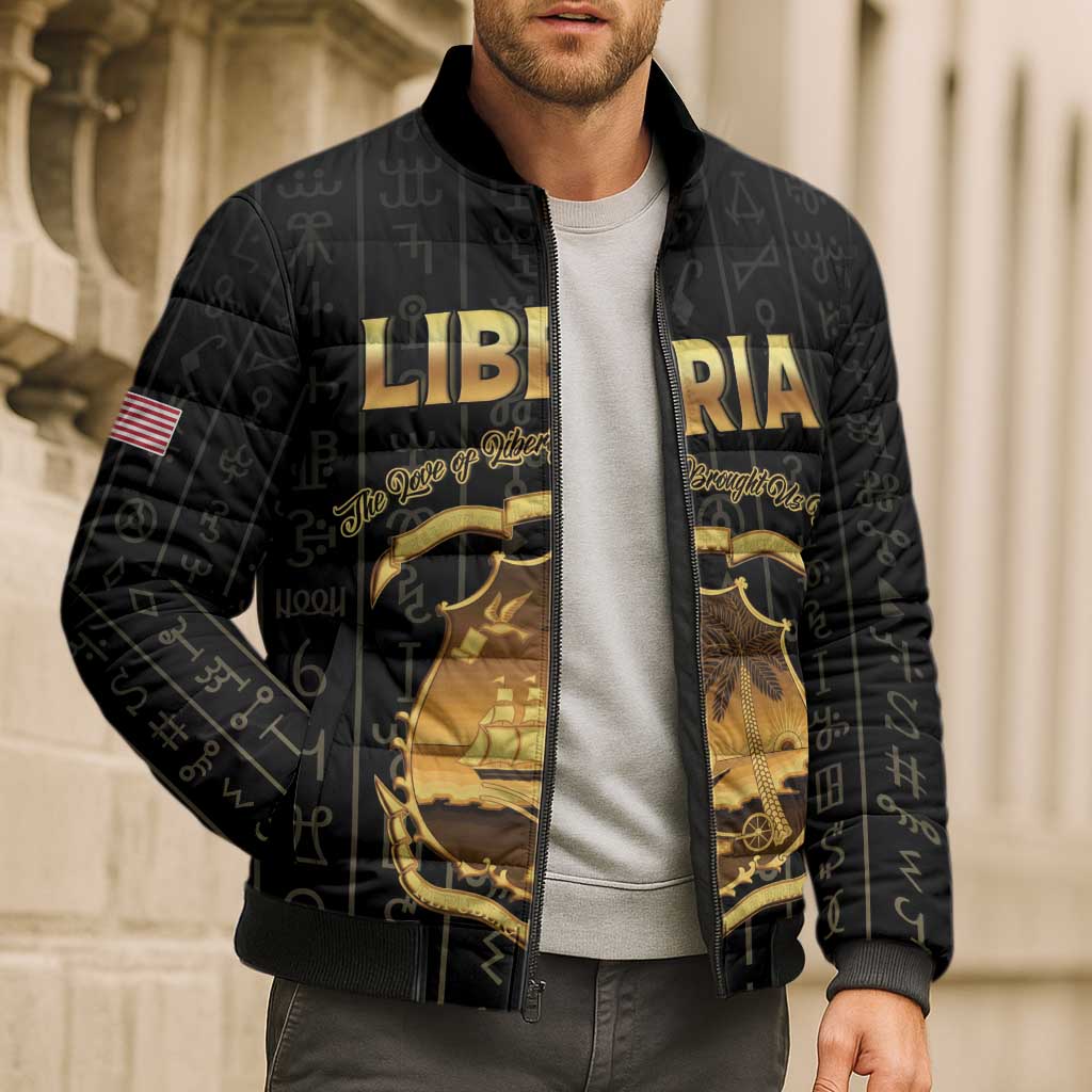 Personalized Liberia Vai Syllabary Vertical Pattern Bomber Puffer Jacket - Wonder Print Shop