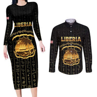 Personalized Liberia Vai Syllabary Vertical Pattern Couples Matching Long Sleeve Bodycon Dress and Long Sleeve Button Shirt - Wonder Print Shop