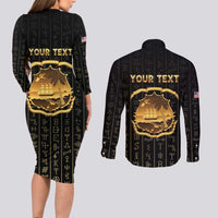 Personalized Liberia Vai Syllabary Vertical Pattern Couples Matching Long Sleeve Bodycon Dress and Long Sleeve Button Shirt - Wonder Print Shop