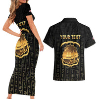 Personalized Liberia Vai Syllabary Vertical Pattern Couples Matching Short Sleeve Bodycon Dress and Hawaiian Shirt - Wonder Print Shop