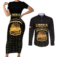 Personalized Liberia Vai Syllabary Vertical Pattern Couples Matching Short Sleeve Bodycon Dress and Long Sleeve Button Shirt - Wonder Print Shop