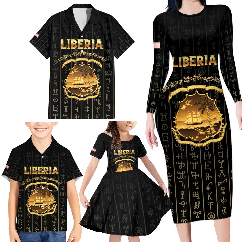 Personalized Liberia Vai Syllabary Vertical Pattern Family Matching Long Sleeve Bodycon Dress and Hawaiian Shirt - Wonder Print Shop