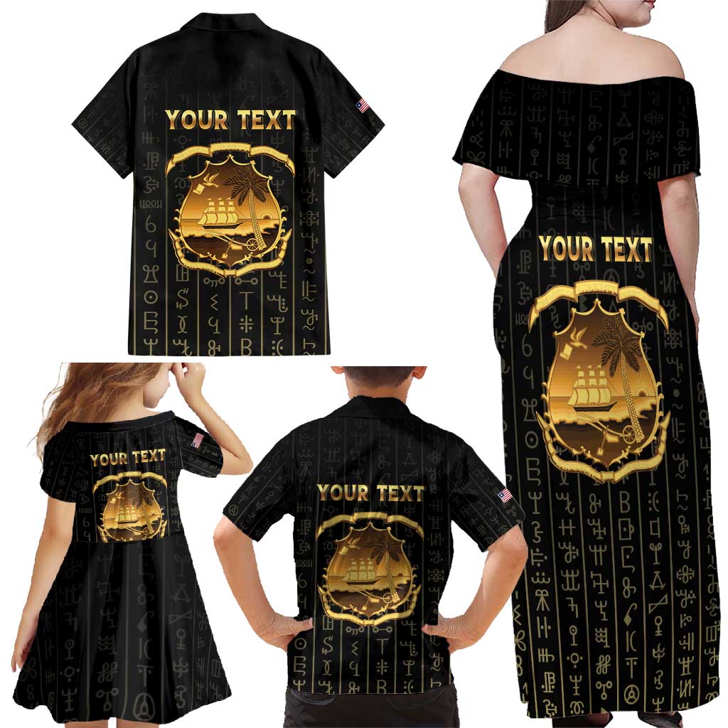 Personalized Liberia Vai Syllabary Vertical Pattern Family Matching Off Shoulder Maxi Dress and Hawaiian Shirt - Wonder Print Shop