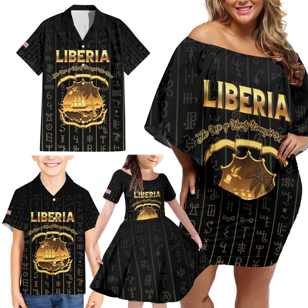 Personalized Liberia Vai Syllabary Vertical Pattern Family Matching Off Shoulder Short Dress and Hawaiian Shirt - Wonder Print Shop