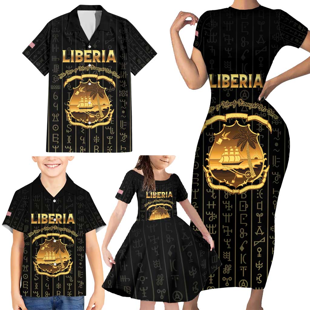 Personalized Liberia Vai Syllabary Vertical Pattern Family Matching Short Sleeve Bodycon Dress and Hawaiian Shirt - Wonder Print Shop