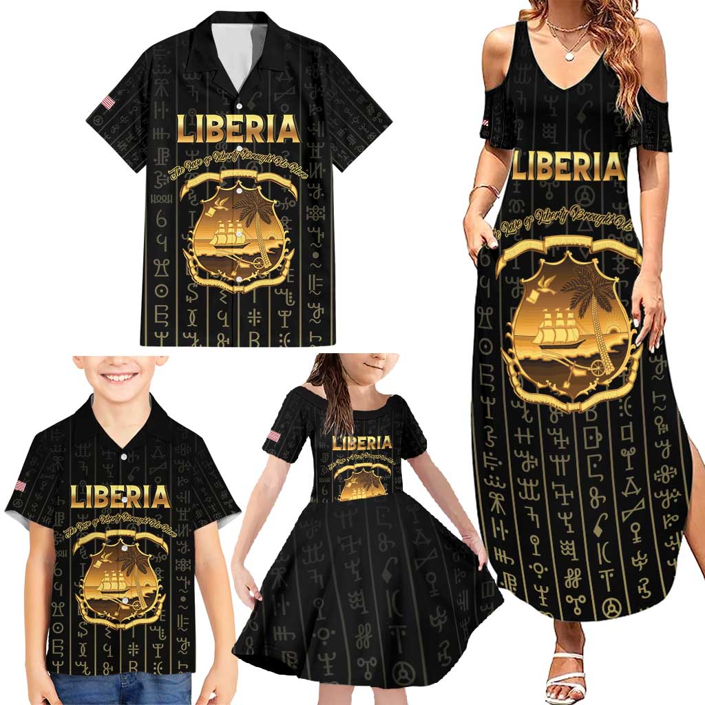 Personalized Liberia Vai Syllabary Vertical Pattern Family Matching Summer Maxi Dress and Hawaiian Shirt - Wonder Print Shop