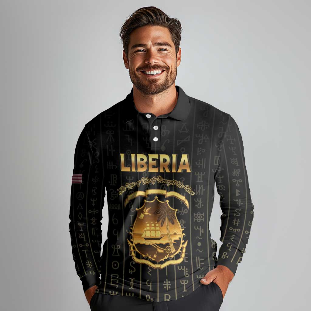 Personalized Liberia Vai Syllabary Vertical Pattern Long Sleeve Polo Shirt - Wonder Print Shop